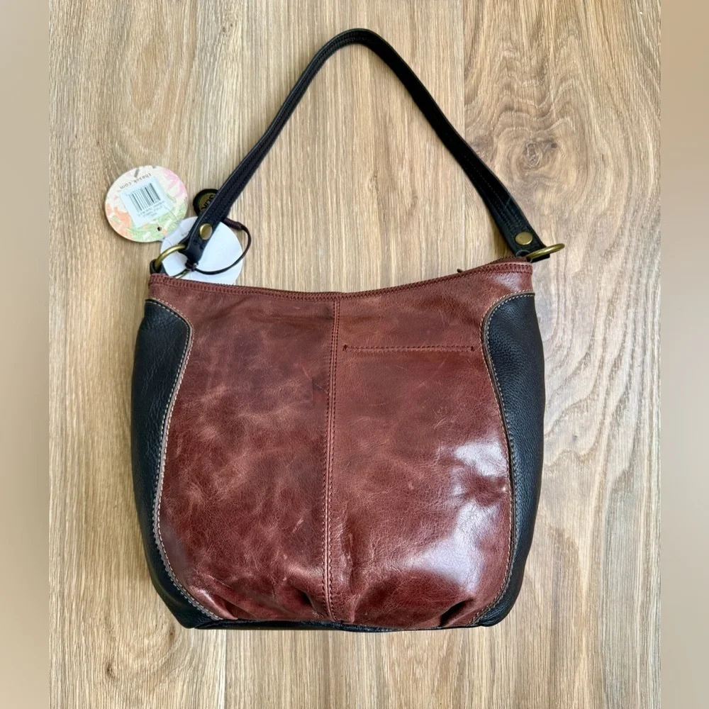 The Sak Brown Metallic partial Leather Hobo Teak Multi Bag NWT